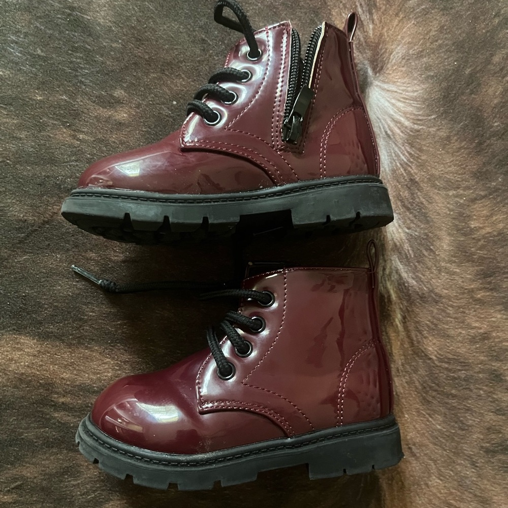 Girls Burgundy combat boots